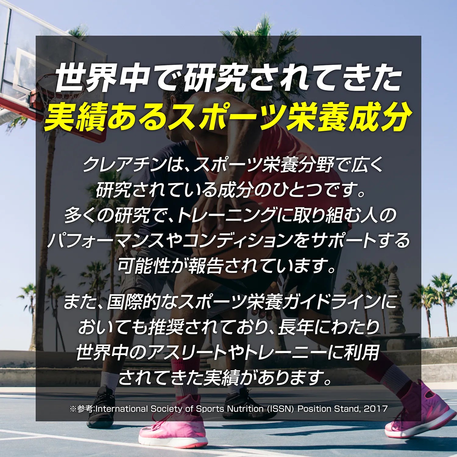 クレアチンは、世界中で研究されてきた実績あるスポーツ栄養成分のひとつです。