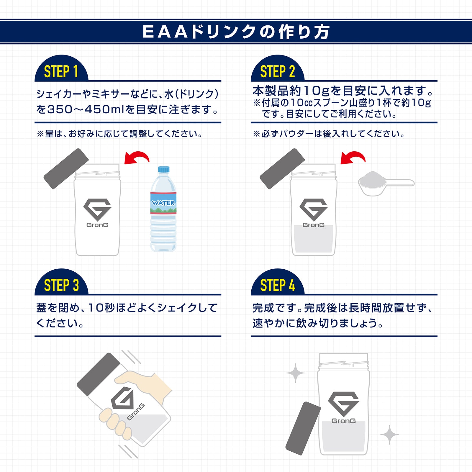 eaaドリンクのつくり方を説明する画像です。