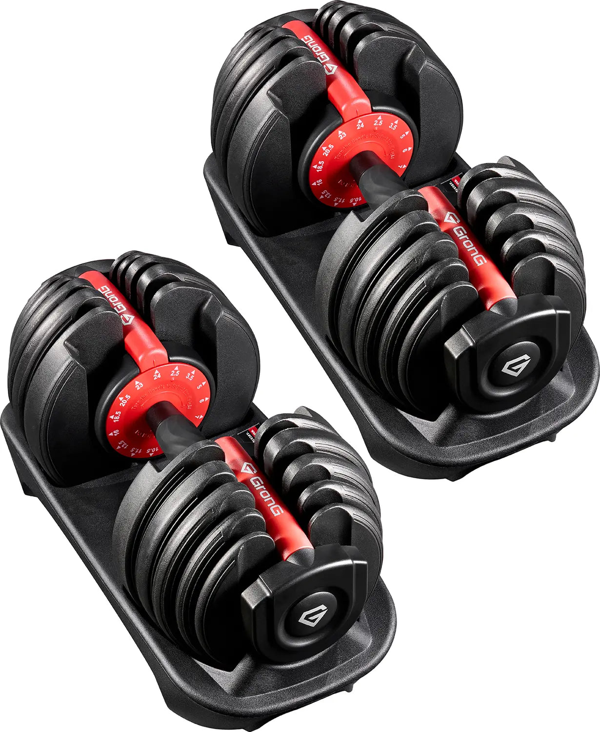 ダイヤルで2.5〜24の重さを切り替えられる、専用トレー付きのアジャスタブルダンベル 片手操作 24kg（2個セット）