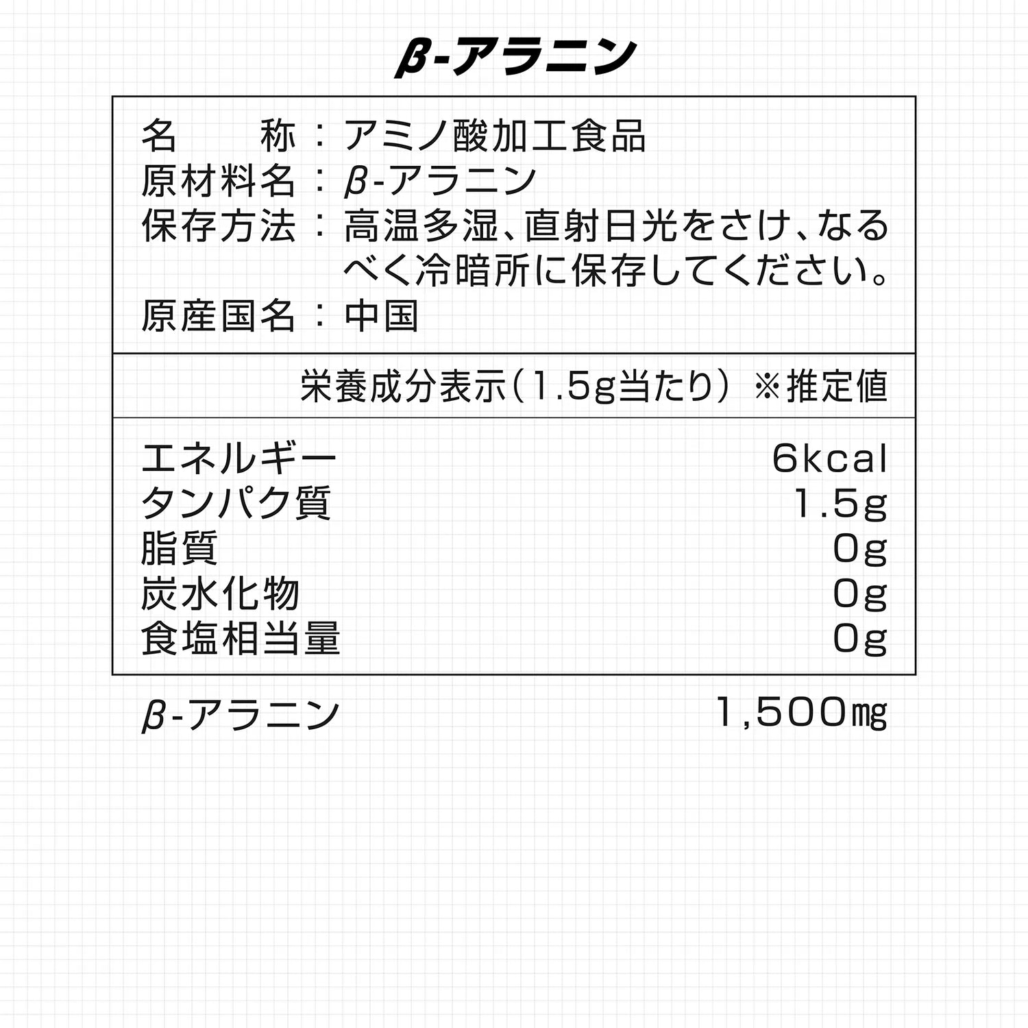 ベータアラニンの栄養成分表示