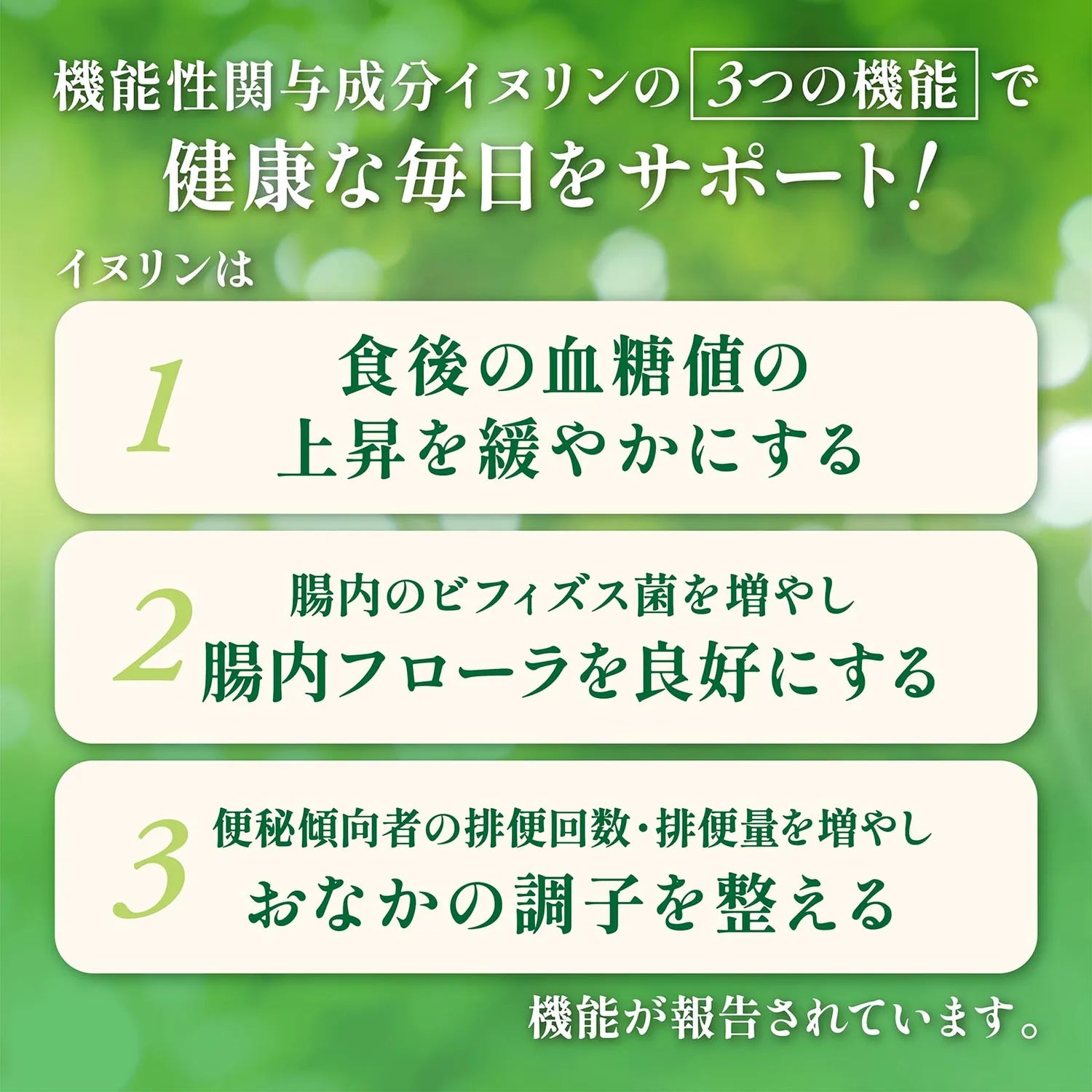機能性関与成分イヌリンの3つの機能で健康な毎日をサポート