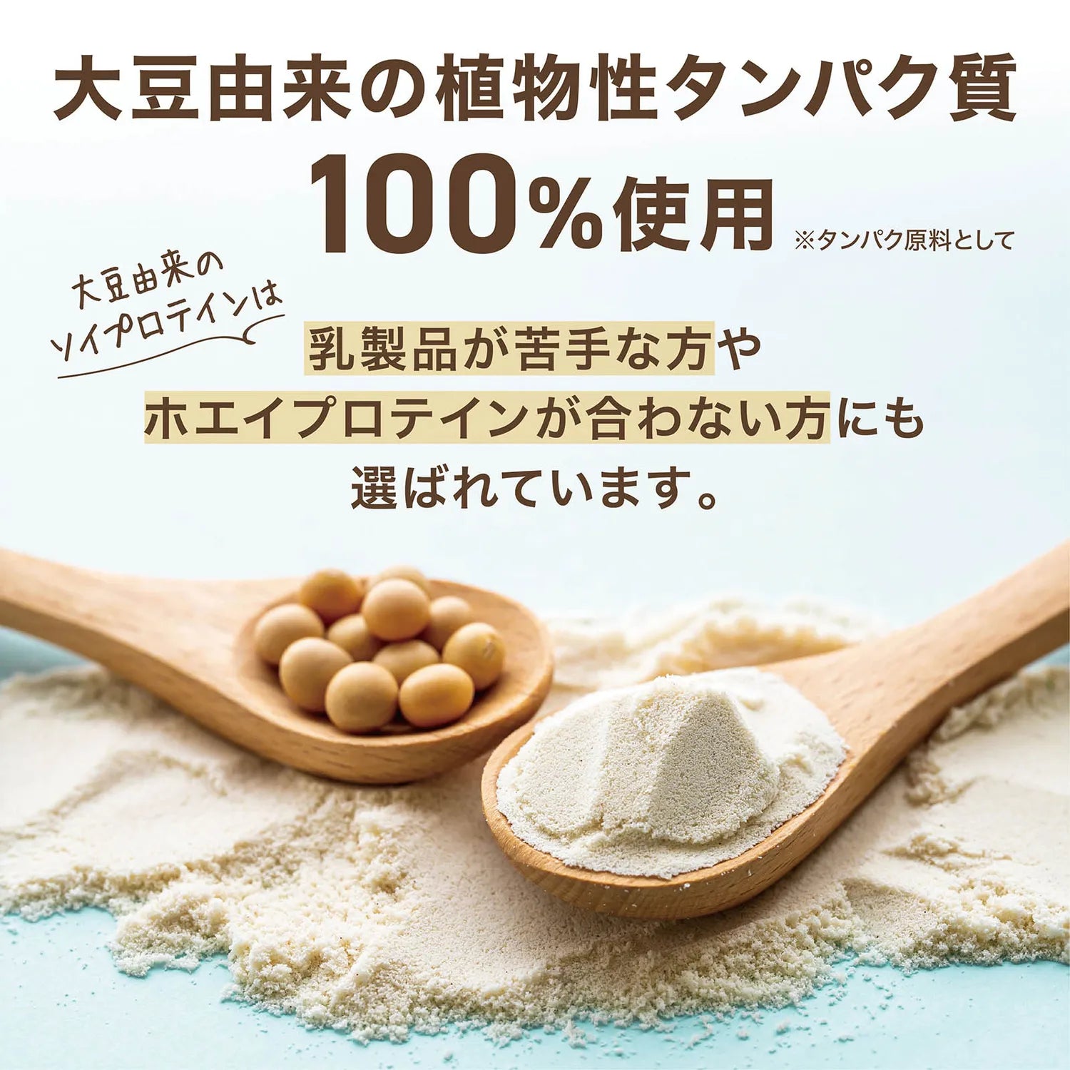 大豆由来の植物性タンパク質100％使用