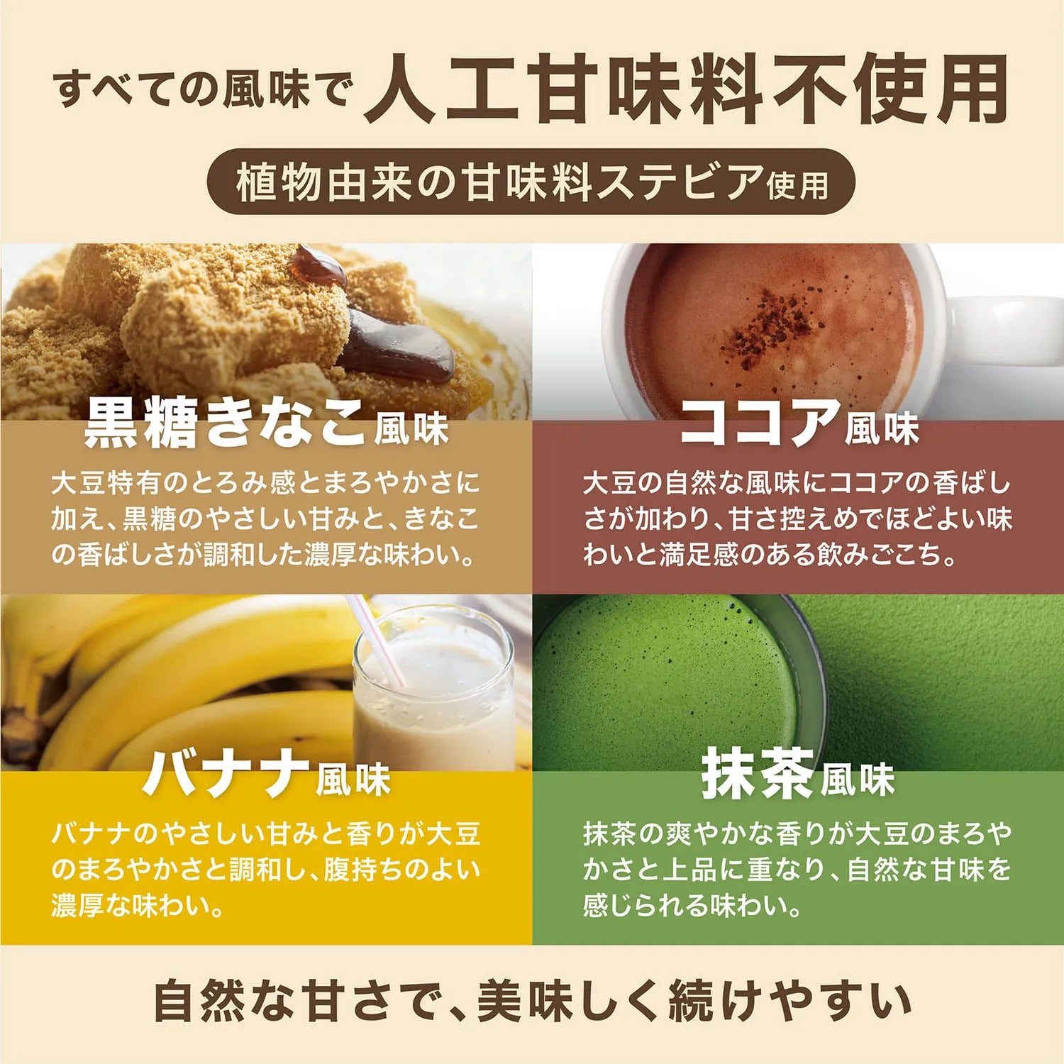 すべての風味で人工甘味料不使用