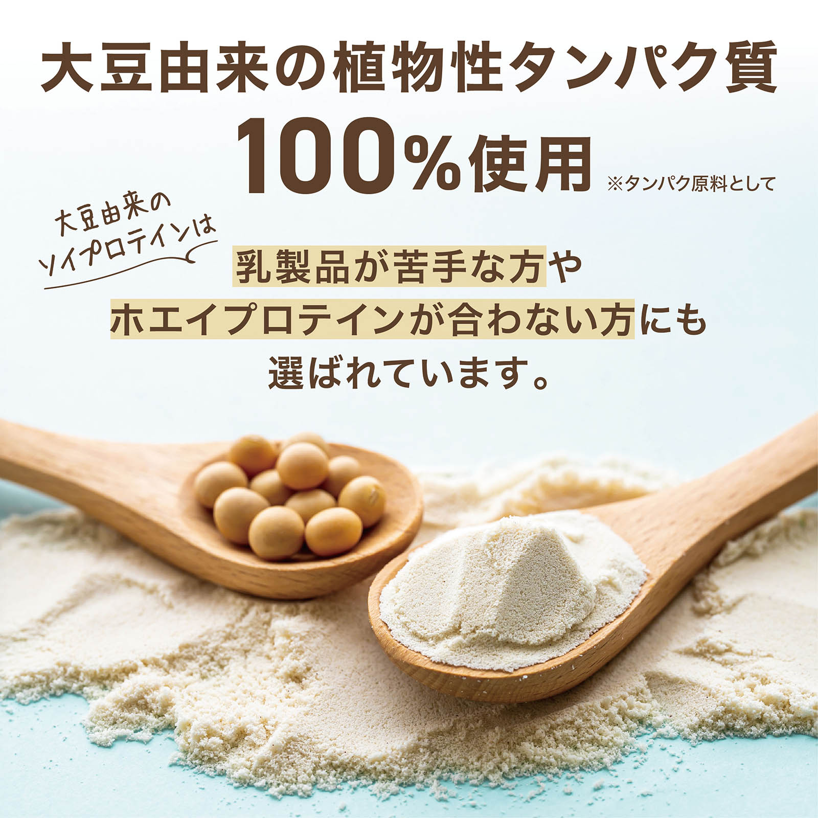 大豆由来の植物性タンパク質100％使用