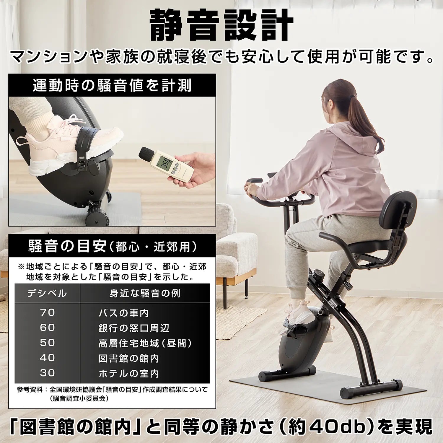静穏設計（図書館の管内と同等の40db）