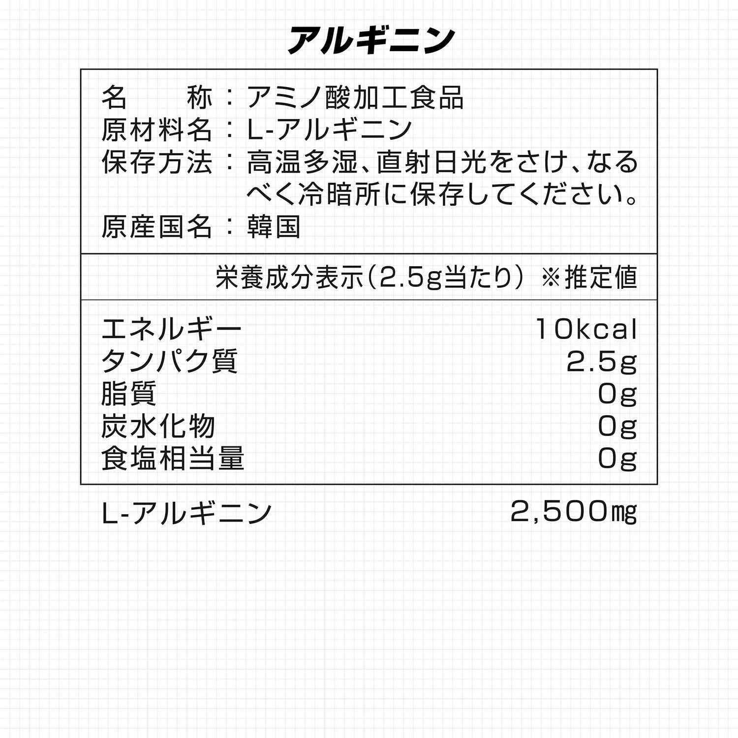 アルギニンの栄養成分表示